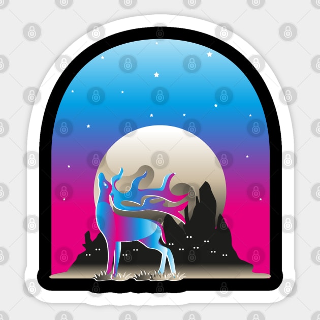 Cute Deer at night with Moon Sticker by RJ-Creative Art